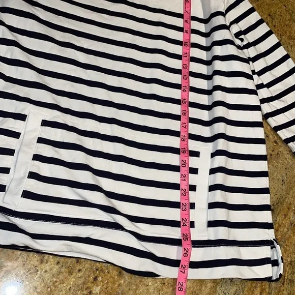 Talbots striped sweatshirt navy blue white cotton kangaroo pocket pullover X - Picture 6 of 10